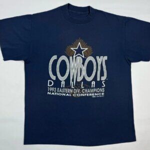 Vtg Trench Dallas Cowboys Mens T-Shirt Medium 90s Nfl Playoffs Single Stitch C6